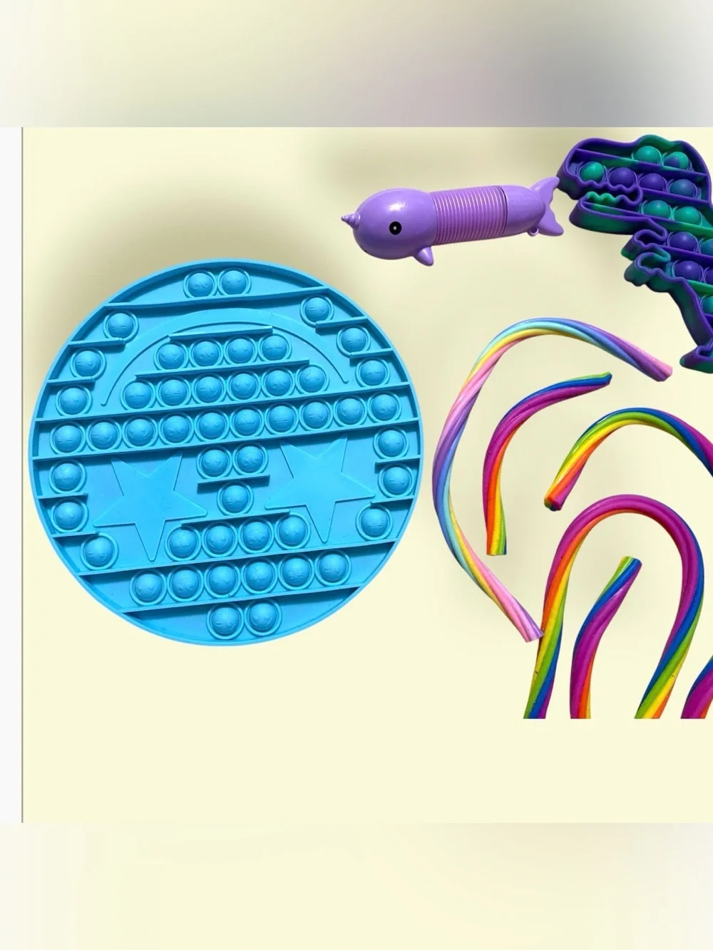 Rainbow Stretch Ropes and Pop-Its, Wiggle Fidget Sensory Toy Set